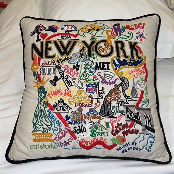 Catstudio NYC Hand-Embroidered PillowNew York City Landmark MapNWT